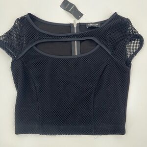 Bebe S NWT Black Mesh Key Hole Crop Top